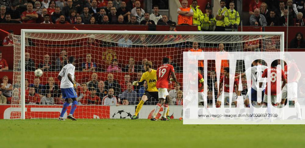 Fabian Frei of FC Basel scores the first goal UEFA Champions League Group C, Manchester United (ManU) - FC Basel .