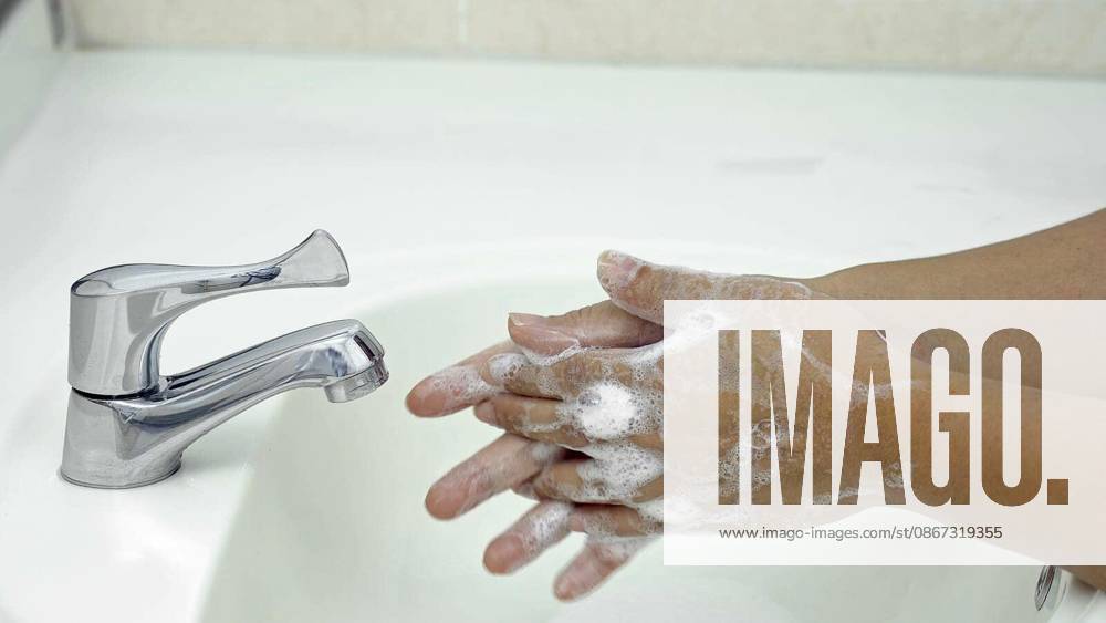 7 steps hand washing - Step 3 7 Interlace fingers and rub hands together, protection from coronavirus COVID-19 infection