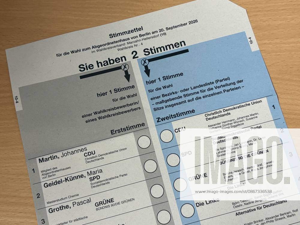 Ballot for the 2026 House of Representatives election, in the Marzahn-Hellersdorf district, District 4, Berlin, Germany