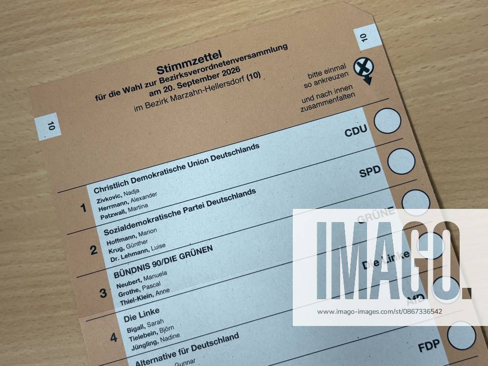 Ballot for the 2026 District Council Election, in the Marzahn-Hellersdorf constituency, Constituency 10, Berlin, Germany