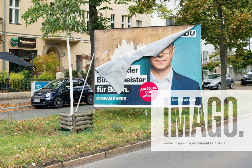 Berlin, September 20, 2026—Today, Sunday, elections are being held for the 20th Berlin House of Representatives and the district councils. A vandalized campaign poster featuring Stefan Evers of the CDU.