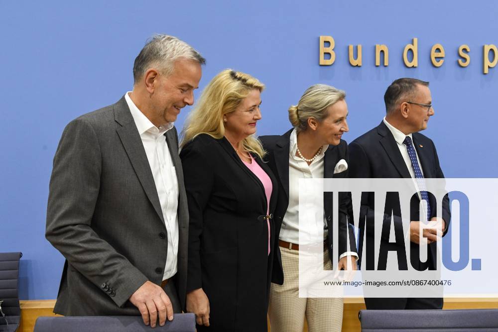 ABB BPK Leif Erik Holm, AfD Mecklenburg-Western Pomerania; Kristin Brinker, AfD lead candidate in Berlin; Alice Weidel, federal spokesperson for the AfD and co-chair of the AfD parliamentary group, Tino Chrupalla, Federal Spokesperson for the AfD and Co-Chair of the AfD parliamentary group. Topic: Af