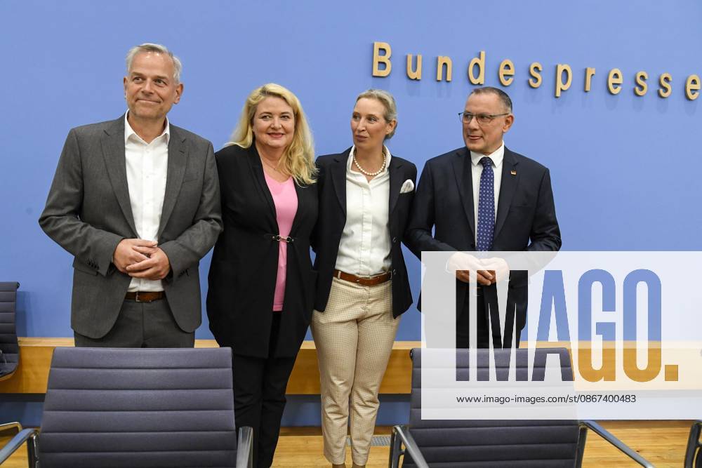 ABB BPK Leif Erik Holm, AfD Mecklenburg-Western Pomerania; Kristin Brinker, AfD lead candidate in Berlin; Alice Weidel, federal spokesperson for the AfD and co-chair of the AfD parliamentary group, Tino Chrupalla, Federal Spokesperson for the AfD and Co-Chair of the AfD parliamentary group. Topic: Af