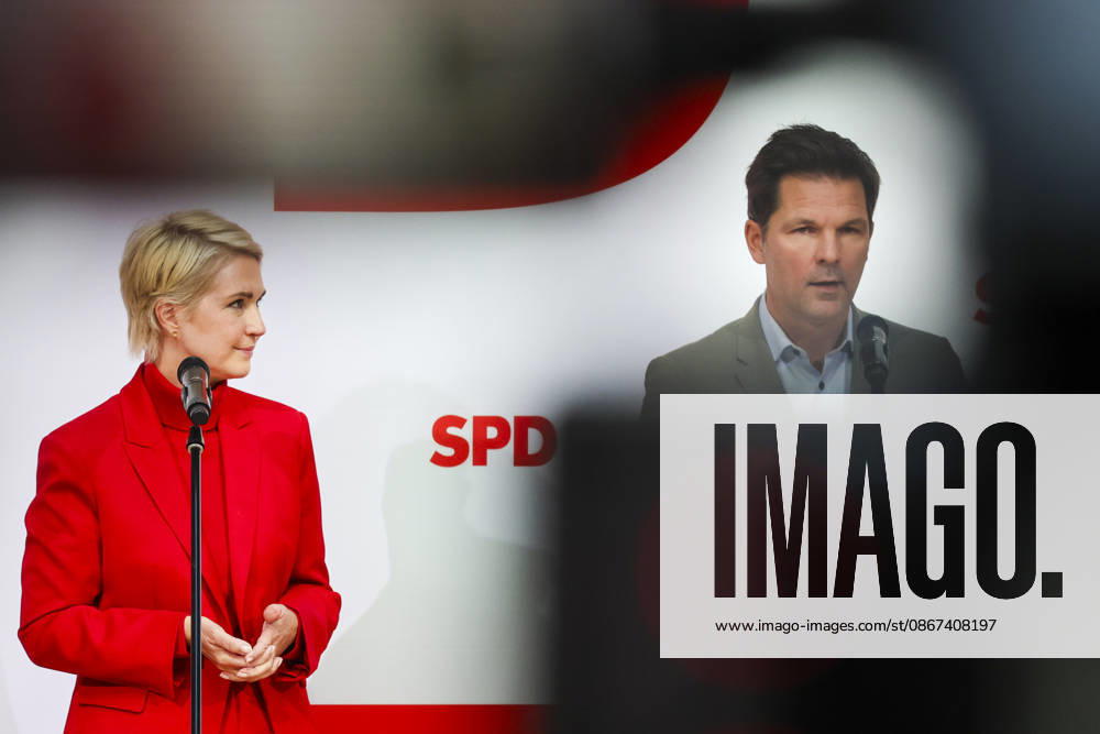 Manuela Schwesig and Steffen Krach at the press conference following the state elections in Berlin and Mecklenburg-Western Pomerania at the Willy Brandt House on September 21, 2026; SPD leadership at the press conference following the state elections in Berlin