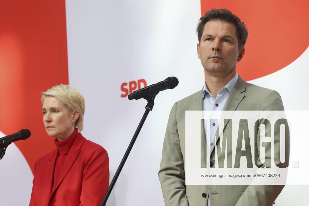 Manuela Schwesig and Steffen Krach at the press conference following the state elections in Berlin and Mecklenburg-Western Pomerania at the Willy Brandt House on September 21, 2026; SPD leadership at the press conference following the state elections in Berlin
