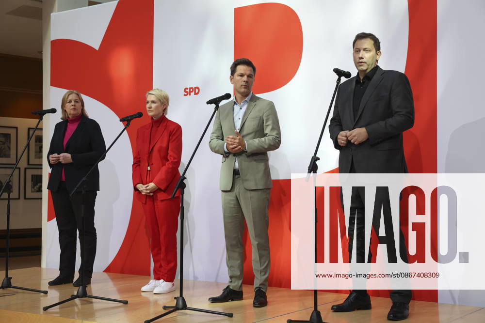 Bärbel Bas, Manuela Schwesig, Steffen Krach, and Lars Klingbeil at the press conference following the state elections in Berlin and Mecklenburg-Western Pomerania at the Willy Brandt House on September 21, 2026; SPD leadership at the press conference following the state elections in Berlin