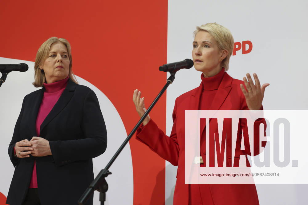 Bärbel Bas and Manuela Schwesig at the press conference following the state elections in Berlin and Mecklenburg-Western Pomerania at the Willy Brandt House on September 21, 2026; SPD leadership at the press conference following the state elections in Berlin