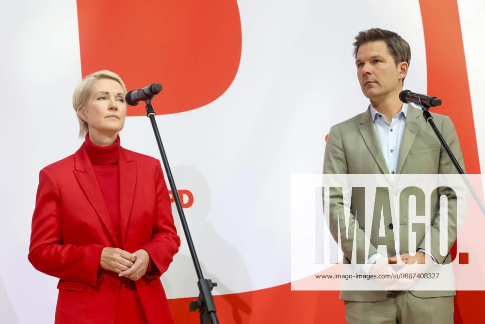 Manuela Schwesig and Steffen Krach at the press conference following the state elections in Berlin and Mecklenburg-Western Pomerania at the Willy Brandt House on September 21, 2026; SPD leadership at the press conference following the state elections in Berlin