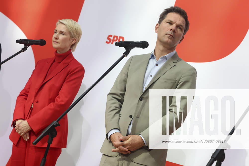 Manuela Schwesig and Steffen Krach at the press conference following the state elections in Berlin and Mecklenburg-Western Pomerania at the Willy Brandt Haus on September 21, 2026; SPD leadership at the press conference following the state elections in Berlin
