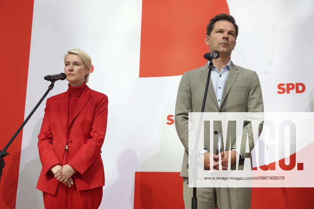 Manuela Schwesig and Steffen Krach at the press conference following the state elections in Berlin and Mecklenburg-Western Pomerania at the Willy Brandt House on September 21, 2026; SPD leadership at the press conference following the state elections in Berlin