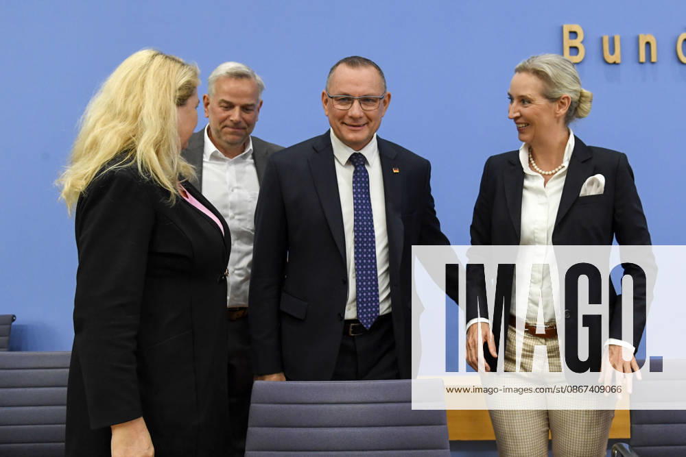 ABB BPK Leif Erik Holm, AfD Mecklenburg-Western Pomerania; Kristin Brinker, AfD lead candidate in Berlin; Alice Weidel, federal spokesperson for the AfD and co-chair of the AfD parliamentary group; Tino Chrupalla, Federal Spokesperson for the AfD and Co-Chair of the AfD parliamentary group. Topic: Af