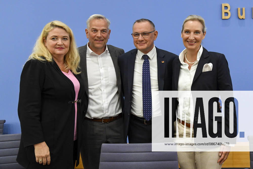 ABB BPK Leif Erik Holm, AfD Mecklenburg-Western Pomerania; Kristin Brinker, AfD lead candidate in Berlin; Alice Weidel, federal spokesperson for the AfD and co-chair of the AfD parliamentary group; Tino Chrupalla, Federal Spokesperson for the AfD and Co-Chair of the AfD parliamentary group. Topic: Af