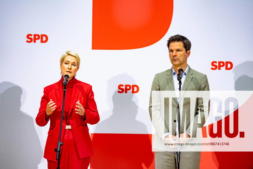 The SPD s top candidates in Mecklenburg-Western Pomerania, Manuela Schwesig (L), and in Berlin, Steffen Krach (R), at a press conference at the Willy Brandt Haus in Berlin on September 21, 2026. Reactions to the state elections in Mecklenburg-Western Pomerania and Berlin