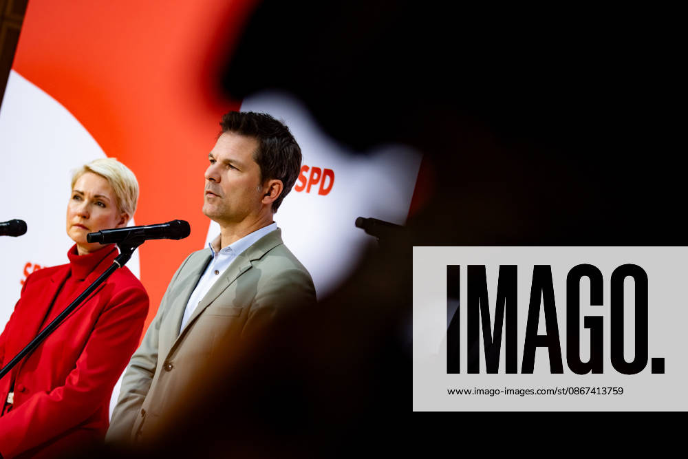The SPD s top candidates in Mecklenburg-Western Pomerania, Manuela Schwesig (L), and in Berlin, Steffen Krach (R), at a press conference at the Willy Brandt House in Berlin on September 21, 2026. Reactions to the state elections in Mecklenburg-Western Pomerania and Berlin