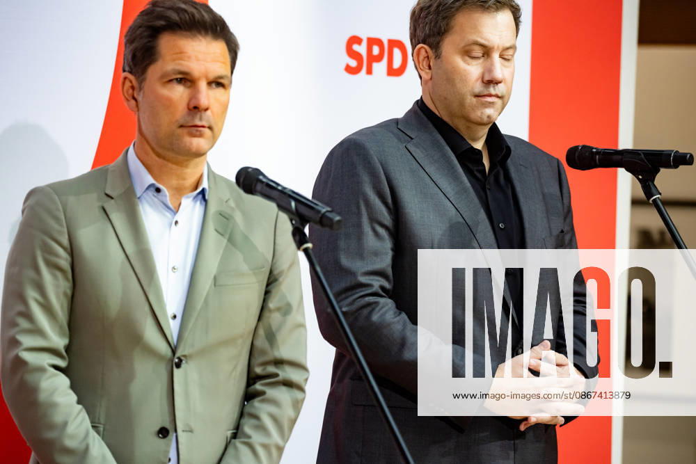 SPD Party Chair Lars Klingbeil R and Berlin’s top candidate Steffen Krach at a press conference at the Willy Brandt House in Berlin on September 21, 2026: Reactions to the state elections in Mecklenburg-Western Pomerania and Berlin