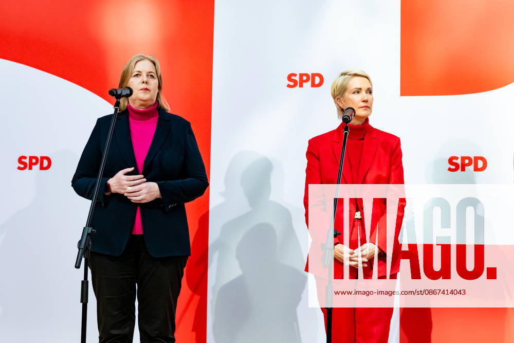SPD Party Chair Bärbel Bas and SPD lead candidate in Mecklenburg-Western Pomerania Manuela Schwesig at a press conference at the Willy Brandt House in Berlin on September 21, 2026. Reactions to the state elections in Mecklenburg-Western Pomerania and Berlin