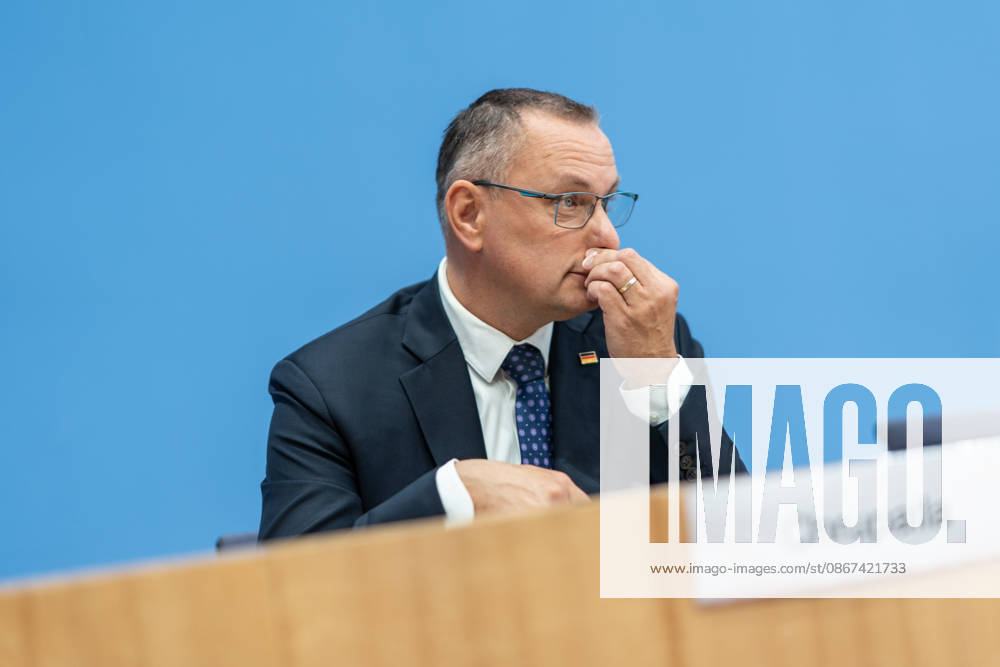 Tino Chrupalla, Federal Chairman of the AfD, during the Federal Press Conference in Berlin—a post-election analysis following the state elections in Mecklenburg-Western Pomerania and Berlin—Berlin, Germany, House of the Federal Press Conference