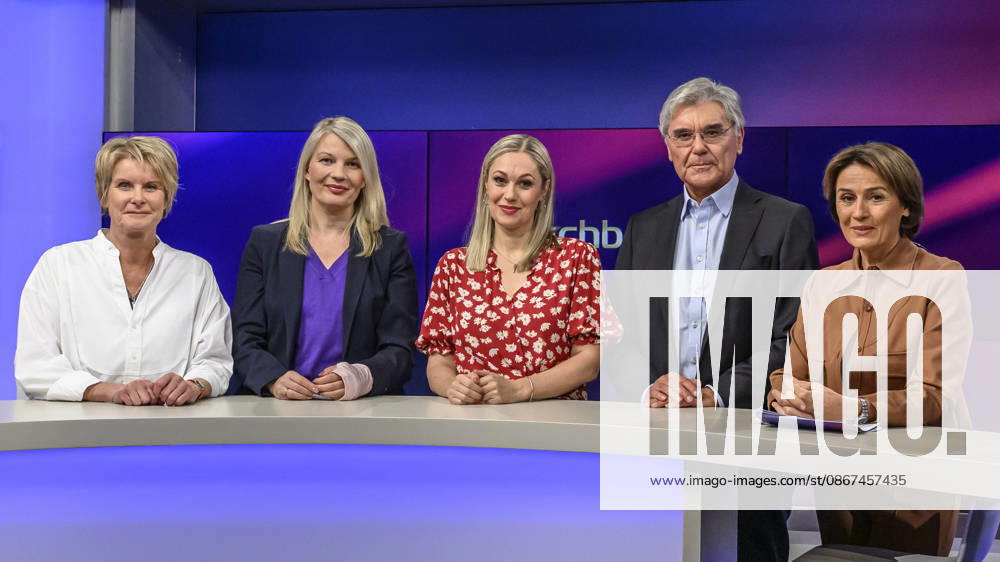 In the photo, from left: Susanne Gaschke (NZZ), Annett Meiritz (Handelsblatt), Ruth Moschner (host), Joe Kaeser (Siemens Energy), Sandra Maischberger, GER, Berlin, studio, guest on *Maischberger*, political talk show, TV, program, hosted by Sandra Maischberger, Das Erste, from Adlershof, Studio 20, September 21, 2026,