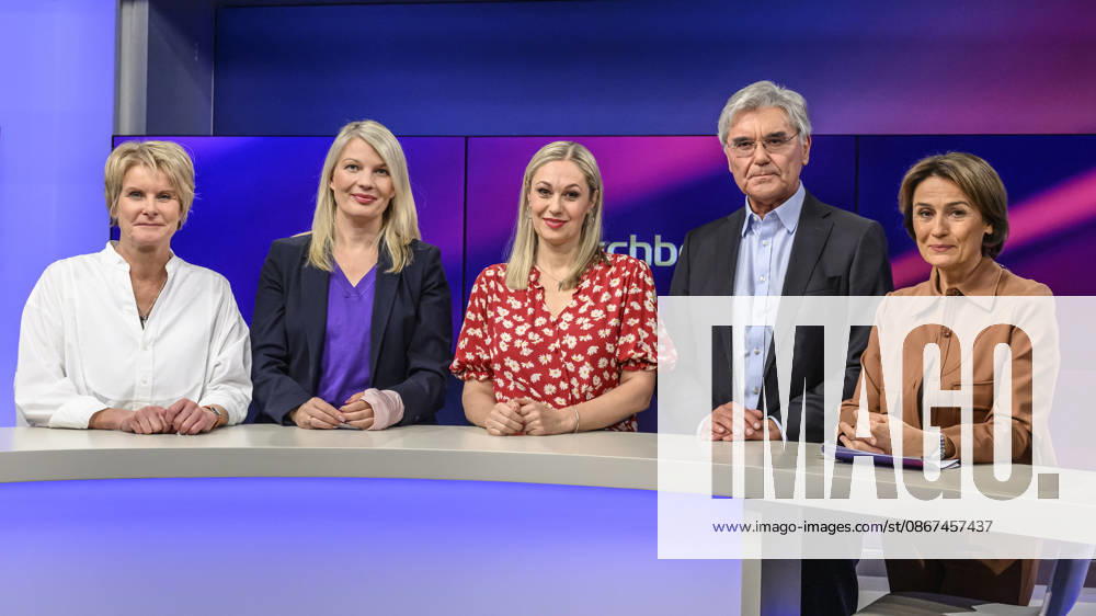 In the photo, from left: Susanne Gaschke (NZZ), Annett Meiritz (Handelsblatt), Ruth Moschner (host), Joe Kaeser (Siemens Energy), Sandra Maischberger, GER, Berlin, studio, guest on *Maischberger*, political talk show, TV, program, hosted by Sandra Maischberger, Das Erste, from Adlershof, Studio 20, September 21, 2026,