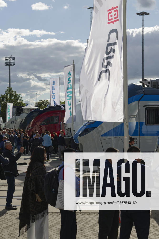 InnoTrans 2026 Transportation Technology Trade Show, September 22, Germany, Berlin: The international InnoTrans transportation technology trade show in the exhibition halls beneath Berlin’s Radio Tower. Pictured: Visitors on the outdoor grounds, where the industry is exhibiting rail vehicles for use in long-distance and commuter rail service.