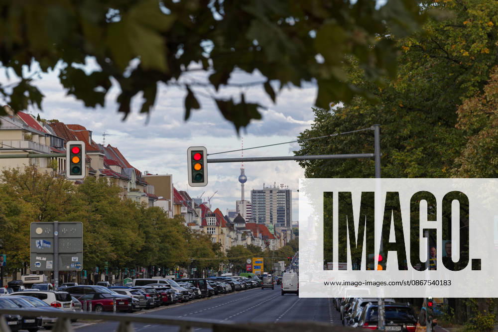 InnoTrans 2026 Transportation Technology Trade Fair, September 22, Berlin, Germany—East-West Axis, Kaiserdamm, with a view from Theodor Heuss Platz toward downtown, the Red City Hall, and the TV Tower