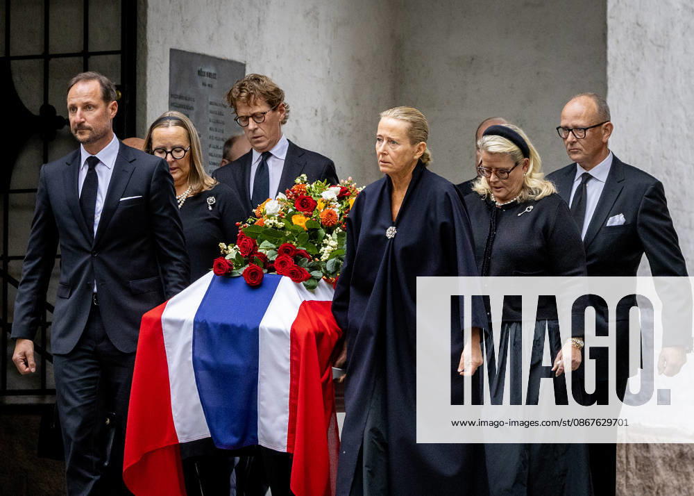 Norway Funeral of Princess Astrid at the Ris Church in Oslo. King Haakon and Cathrine Ferner, Benedikte Ferner, Alexander Ferner and Elisabeth Ferner and Carl-Christian Ferner Â