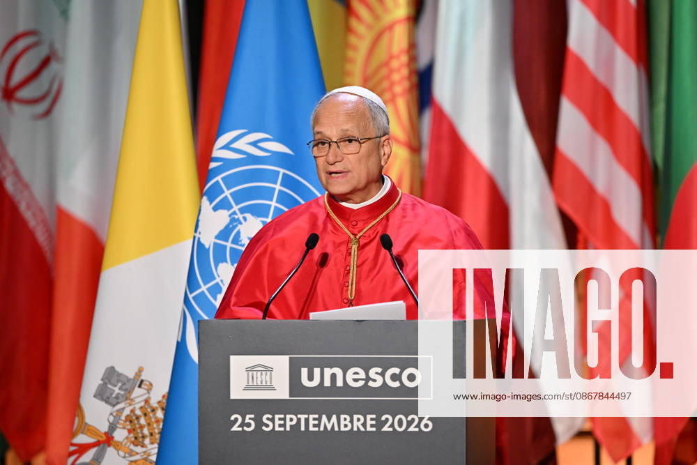 Pope Leo XIV visits Paris during official trip to France PARIS, FRANCE - SEPTEMBER 25: Pope Leo XIV makes a speech during his visit to the headquarters of the United Nations Educational, Scientific, and Cultural Organization (UNESCO) on September 25, 2026 in Paris, France. Pope Leo XIV is making his first official visit to France from September 25-28 with stops in Paris, Lourdes, and Metz. While in Paris, the pontiff s agenda includes a meeting with French President Emmanuel Macron, a prayer service at Notre-Dame Cathedral, and an open-air mass along the Champs-Elysees, among other engagements. The trip marks the first papal visit to the European country since Benedict XVI visited in 2008. Mustafa Yalcin Anadolu Ile-de-France France. Edit
