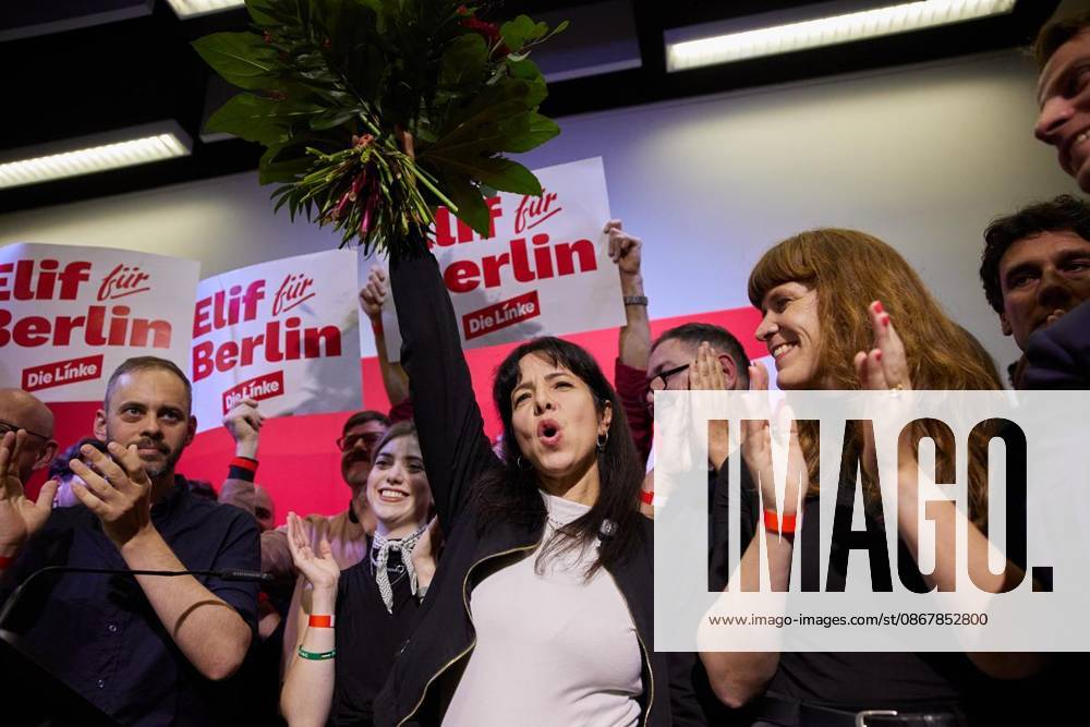 State Party Convention of Die Linke ** FOR ** **Elif Eralp, Die Linke’s top candidate for the House of Representatives election, is celebrated at her party’s state convention. Germany, Berlin. Berlin. Copyright JörgxCarstensen