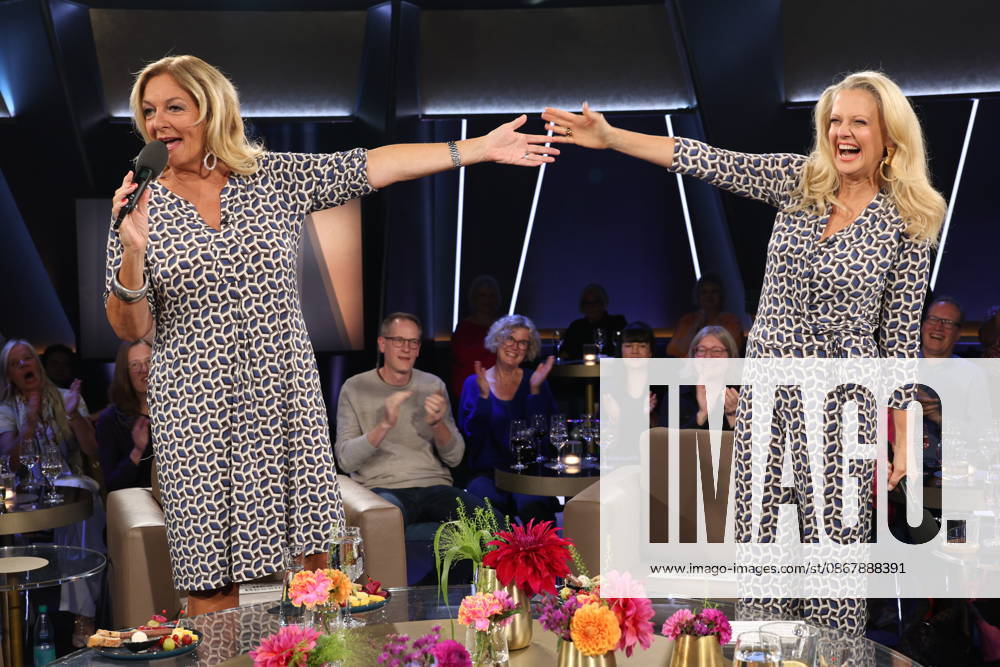 It’s rare for them to co-host together, and now, by chance, Bettina Tietjen and Barbara Schöneberger are wearing almost the same outfit—Tietjen is wearing a dress and Schöneberger arrived in a jumpsuit, both purchased at the Stegmann fashion house on Hamburg’s elegant Jungfernstieg, NDR Talk Show, photo op on September 25, 2026, at the Hambu