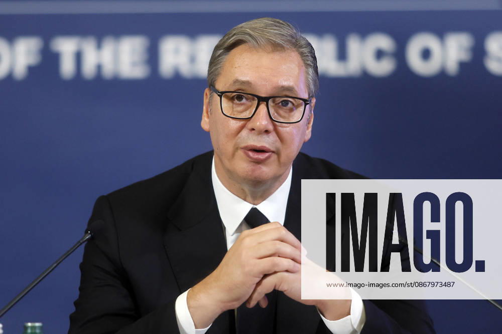 (260927) -- BELGRADE, Sept. 27, 2026 -- Serbian president Aleksandar Vucic speaks during a press conference in Belgrade, Serbia, Sept. 27, 2026. Aleksandar Vucic signed and submitted his resignation on Sunday, stepping down as president. (Photo by Xinhua) SERBIA-BELGRADE-VUCIC-RESIGNATION PredragxMilosavljevic