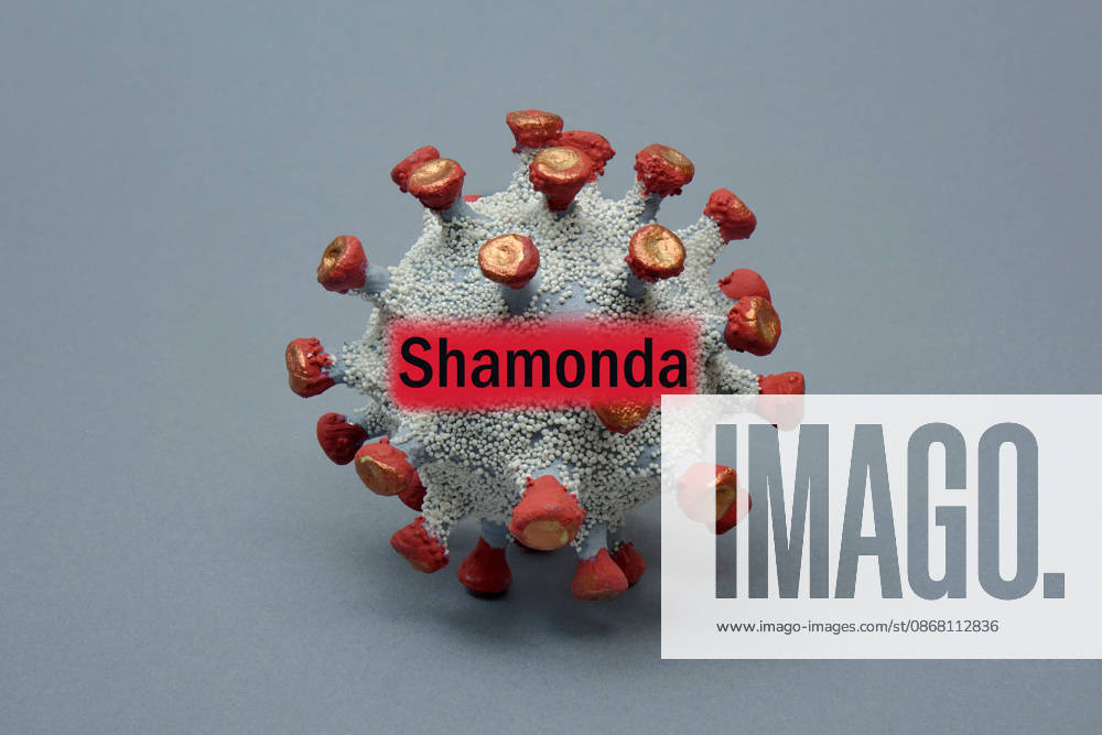 Virus model with Shamonda lettering; photomontage: Virus model with Shamonda lettering, September 29, 2026, Borkwalde, Brandenburg; The Shamonda lettering was superimposed onto a virus model