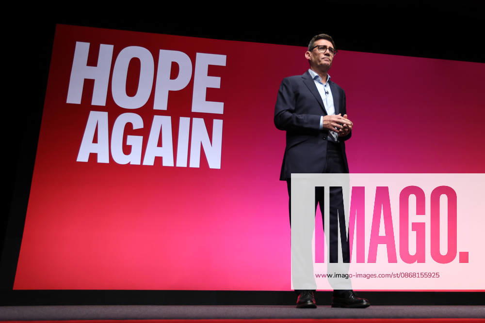 UK Prime Minister Andy Burnham delivers his keynote speech during the Labour Party Annual Conference at Liverpool Experience Campus in Liverpool, England. Liverpool United Kingdom - ZUMAa279 20260929_zsp_a279_093