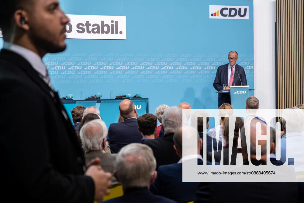 Chancellor Friedrich Merz at the CDU s final campaign rally ahead of the upcoming Berlin House of Representatives election at the Konrad Adenauer House in Berlin Campaigning in Berlin sp2026091756769