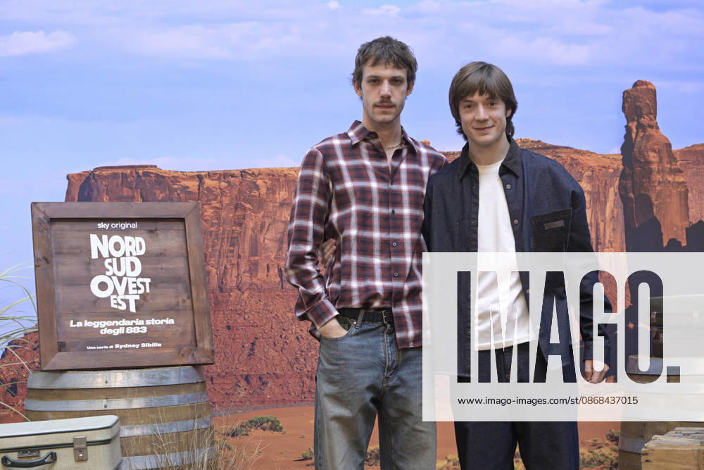 Photo by Mario Romano, IPP Milan, October 2, 2026. Photocall for the TV series *North, South, West, East: The Legendary Story of the 883*, Season 2. Pictured: Matteo Oscar Giuggioli and Elia Nuzzolo. Italy Photo Press World. Copyright. Photocall for the TV series *North*