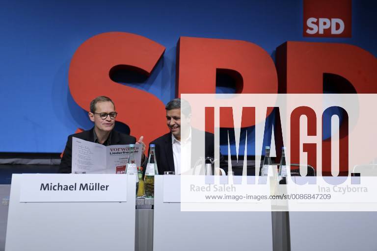 Michael Müller SPD State Chairman and Governing Mayor Raed Saleh Parliamentary Group Chairman Germany Berlin Maritim Hotel Berlin SPD State Party Conference 16 and 17 November 2018