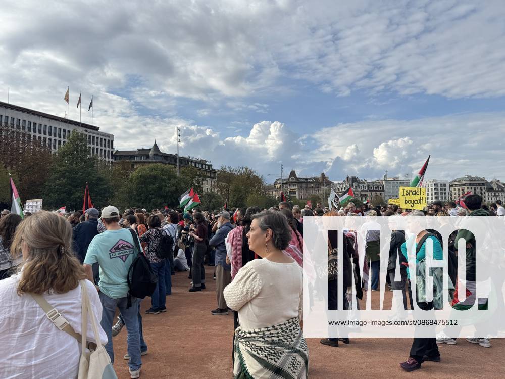 Thousands march in Geneva in support of Gaza GENEVA, SWITZERLAND - OCTOBER 3: Thousands of people march through city center in support of the Palestinian people and to call for an end to the war in Gaza, near the Mont Blanc Bridge in Geneva, Switzerland on October 3, 2026. Demonstrators carry Palestinian flags and chant slogans in Arabic, English and French as they march through the city center for hours. The protesters also call for a boycott of Israel and an end to the conflict in Gaza. Muhammet Ikbal Arslan Anadolu Geneva Switzerland. Editorial use only. Please get in touch for any other usage.