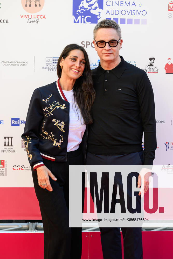 Nicolas Winding Refn on the red carpet at the Lucca Film Festival with actress Donatella Finocchiaro to receive the Golden Panther Award and preview the film Her Private Hell , Lucca, 03 10 2026 Lucca Italy - ZUMAa289 20261003_zia_a289_213