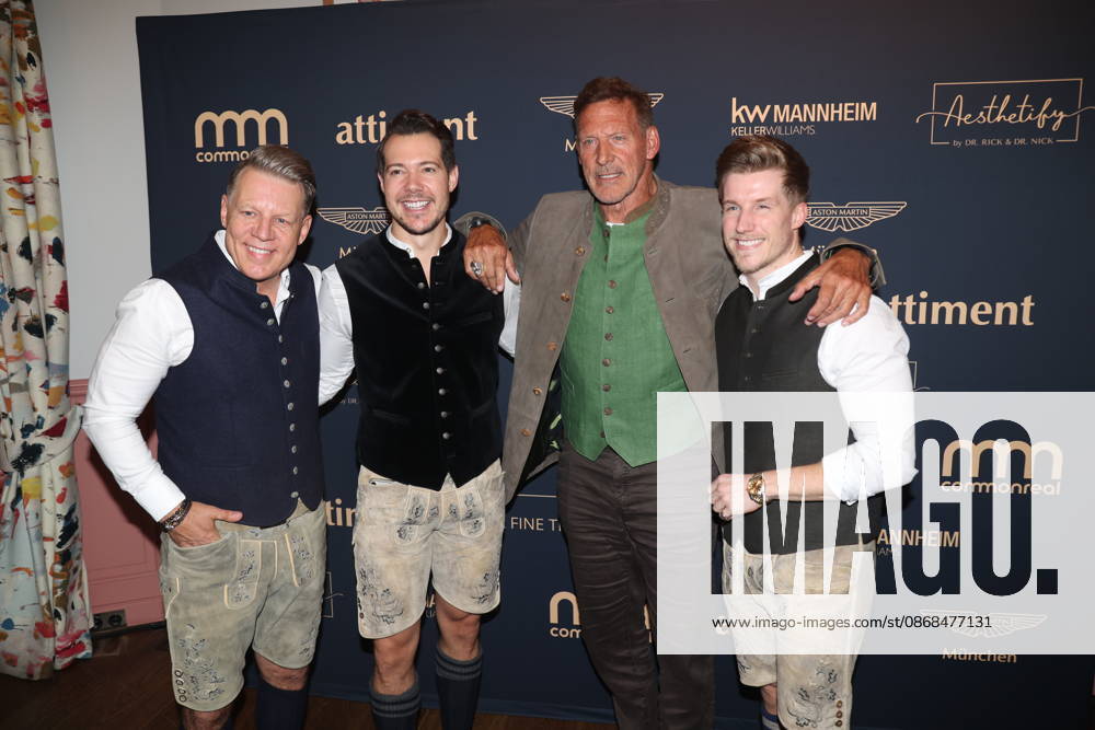 Axel Kahn, Henrik Heüveldop (aka Dr. Rick), Ralf Moeller, and Dominik Bettray (aka Dr. Nick) at the 2 Fine Time Business Club Oktoberfest 2026 at the Käfer Stammhaus in Munich