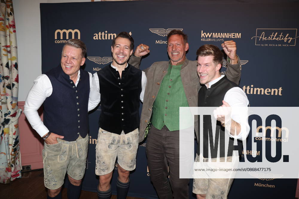 Axel Kahn, Henrik Heüveldop (aka Dr. Rick), Ralf Moeller, and Dominik Bettray (aka Dr. Nick) at the 2 Fine Time Business Club Oktoberfest 2026 at the Käfer Stammhaus in Munich