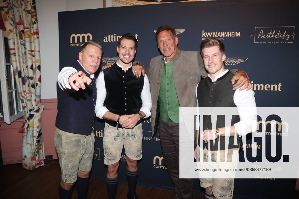 Axel Kahn, Henrik Heüveldop (aka Dr. Rick), Ralf Moeller, and Dominik Bettray (aka Dr. Nick) at the 2 Fine Time Business Club Oktoberfest 2026 at the Käfer Stammhaus in Munich