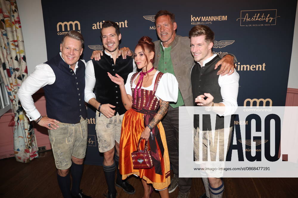 Axel Kahn, Henrik Heüveldop (aka Dr. Rick), Tiger Kirchharz, Ralf Moeller, and Dominik Bettray (aka Dr. Nick) at the 2 Fine Time Business Club Oktoberfest 2026 at the Käfer Stammhaus in Munich