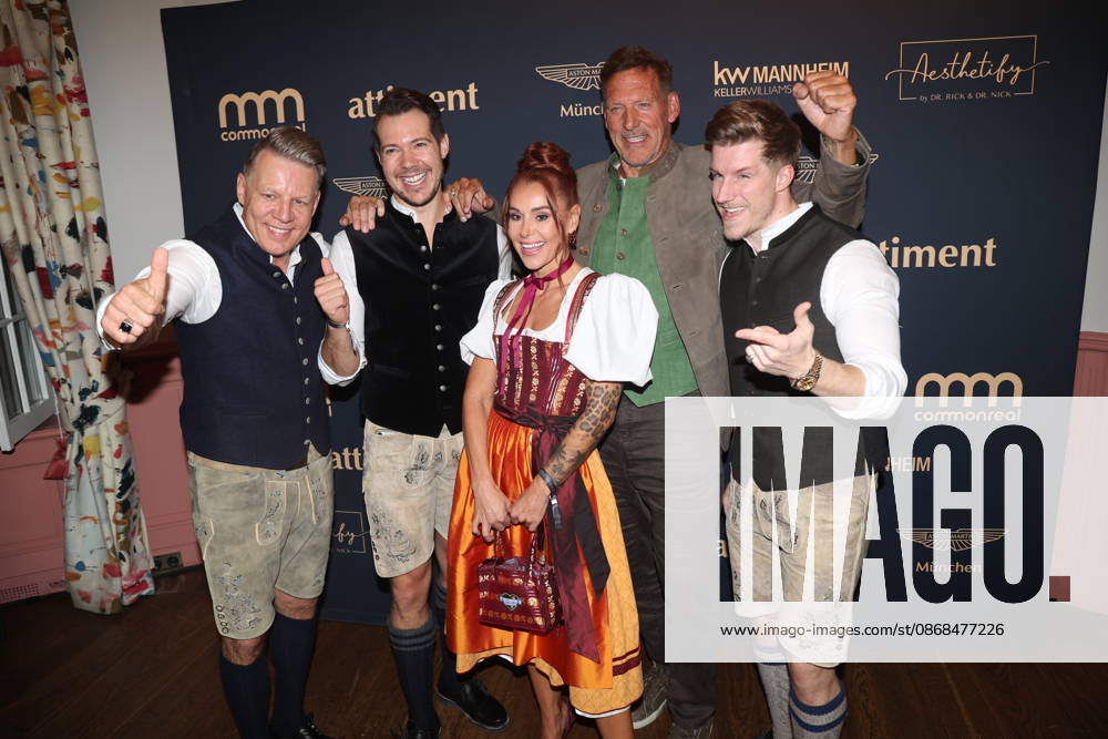 Axel Kahn, Henrik Heüveldop (aka Dr. Rick), Tiger Kirchharz, Ralf Moeller, and Dominik Bettray (aka Dr. Nick) at the 2 Fine Time Business Club Oktoberfest 2026 at the Käfer Stammhaus in Munich