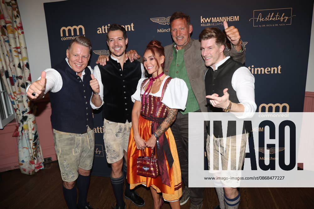 Axel Kahn, Henrik Heüveldop (aka Dr. Rick), Tiger Kirchharz, Ralf Moeller, and Dominik Bettray (aka Dr. Nick) at the 2 Fine Time Business Club Oktoberfest 2026 at the Käfer Stammhaus in Munich