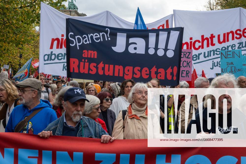 Thousands Join Peace Demonstration in Berlin Against Rearmament and Conscription BERLIN, GERMANY OCTOBER 3, 2026: Thousands of people took part in a peace demonstration in central Berlin on German Unity Day. A coalition of peace initiatives, trade unions, and political and civil-society groups organized the protest. The demonstrators focused on military rearmament, the possible reintroduction of conscription, and Germanys military policy. The march began at the Brandenburg Gate and continued through the government district before concluding with a rally. The demonstration brought together participants expressing opposition to Germanys current and proposed military policies on a national public holiday. Berlin Germany