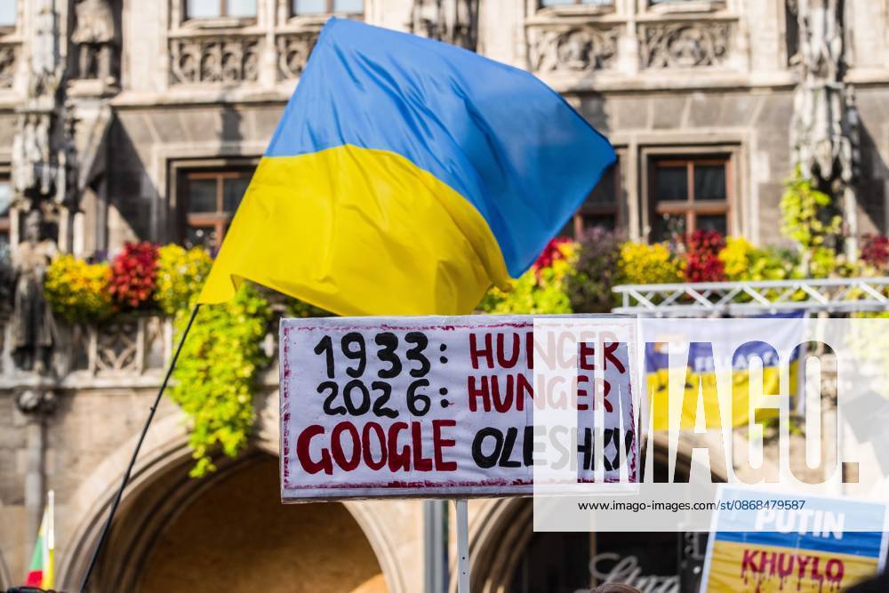 Coinciding with the Tag der Deutschen Einheit (Day of German Unity), Ukrainians in Munich, Germany not only celebrated the reunification of East and West Germany, they celebrated Ukrainian unity and made pleas to the world to avoid a humanitarian catastrophe and famine in Oleshky, a city in UkraineÃ¢â‚¬â ¢s Kherson region where some 6,000 civilians (with 200 children) are currently under complete isolation via a Russian blockade. Munich Germany - ZUMAb160 20261003_abp_b160_001