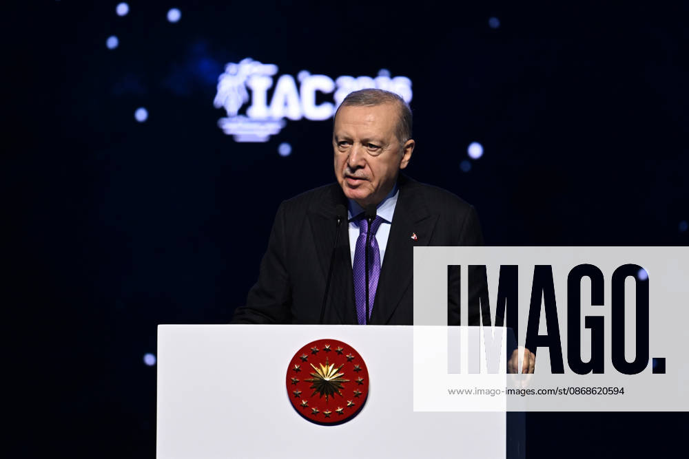 Turkish President Recep Tayyip Erdogan ANTALYA, TURKIYE - OCTOBER 05: Turkish President Recep Tayyip Erdogan delivers a speech during the opening of the International Astronautical Congress at the NEST Congress Center, on October 05, 2026 in Antalya, Turkiye. Muhammed Abdullah Kurtar Anadolu Antalya Turkey. Editorial use only. Please get in touch for any other usage.