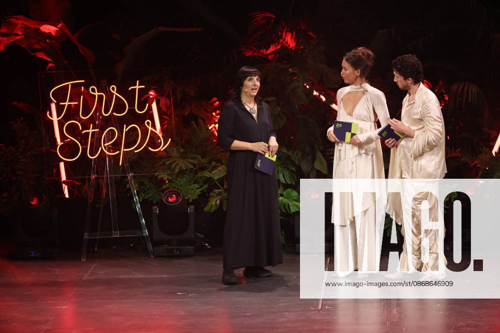FIRST STEPS 2026 Hosts Malaya Maximilian and No Fear Bernd Eichinger Award Acceptance Speech by Ira Tondowski Award Ceremony on Stage at the FIRST STEPS 2026 Awards at the Theater des Westens in Berlin