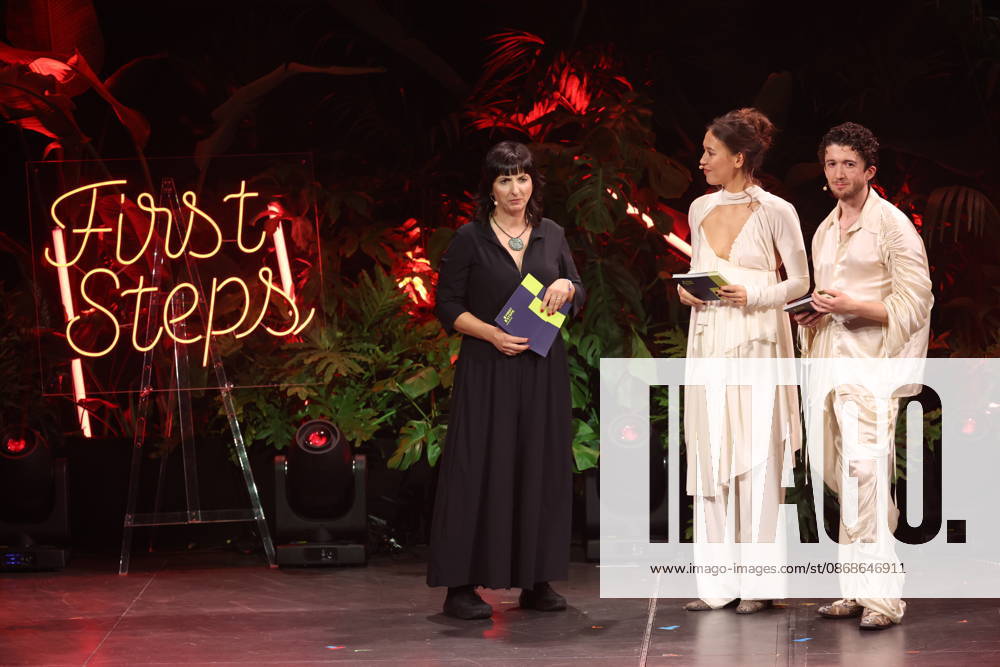 FIRST STEPS 2026 Hosts Malaya Maximilian and No Fear Bernd Eichinger Award Acceptance Speech by Ira Tondowski Award Ceremony on Stage at the FIRST STEPS 2026 Awards at the Theater des Westens in Berlin