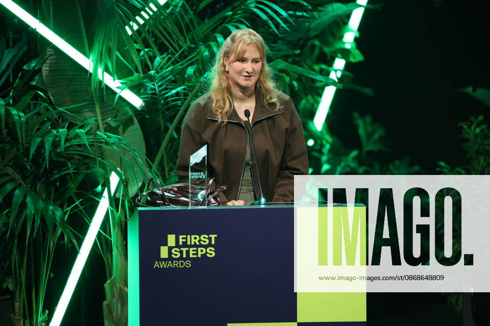 FIRST STEPS 2026 Screenplay Winner: *BLAUE STUNDE* by Celina Rehr; Award presentation on stage at the FIRST STEPS 2026 ceremony at the Theater des Westens in Berlin