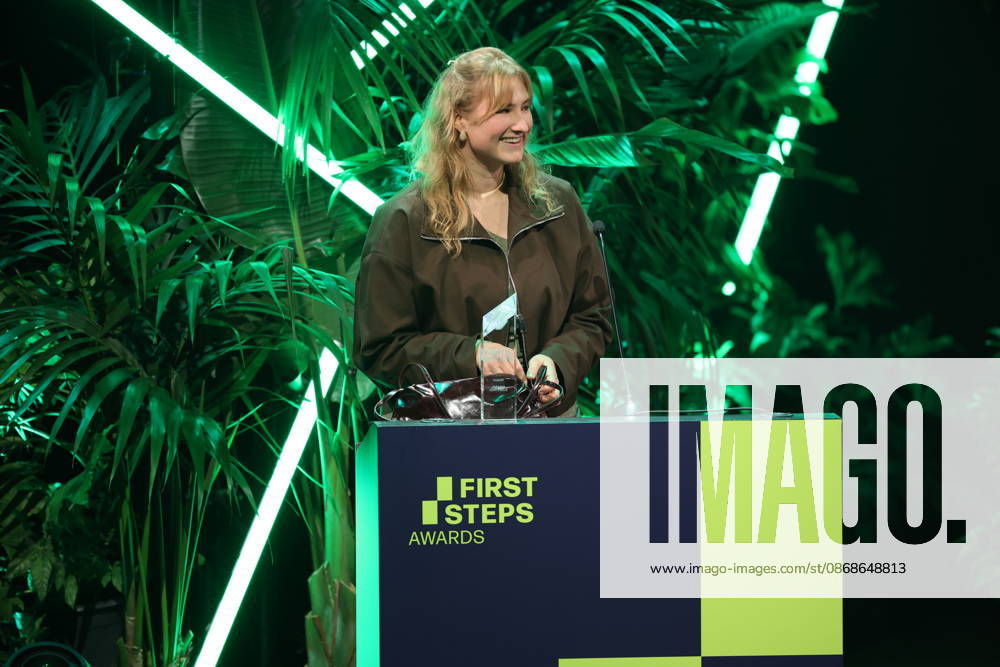 FIRST STEPS 2026 Screenplay Winner: *BLAUE STUNDE* by Celina Rehr; Award presentation on stage at the FIRST STEPS 2026 ceremony at the Theater des Westens in Berlin